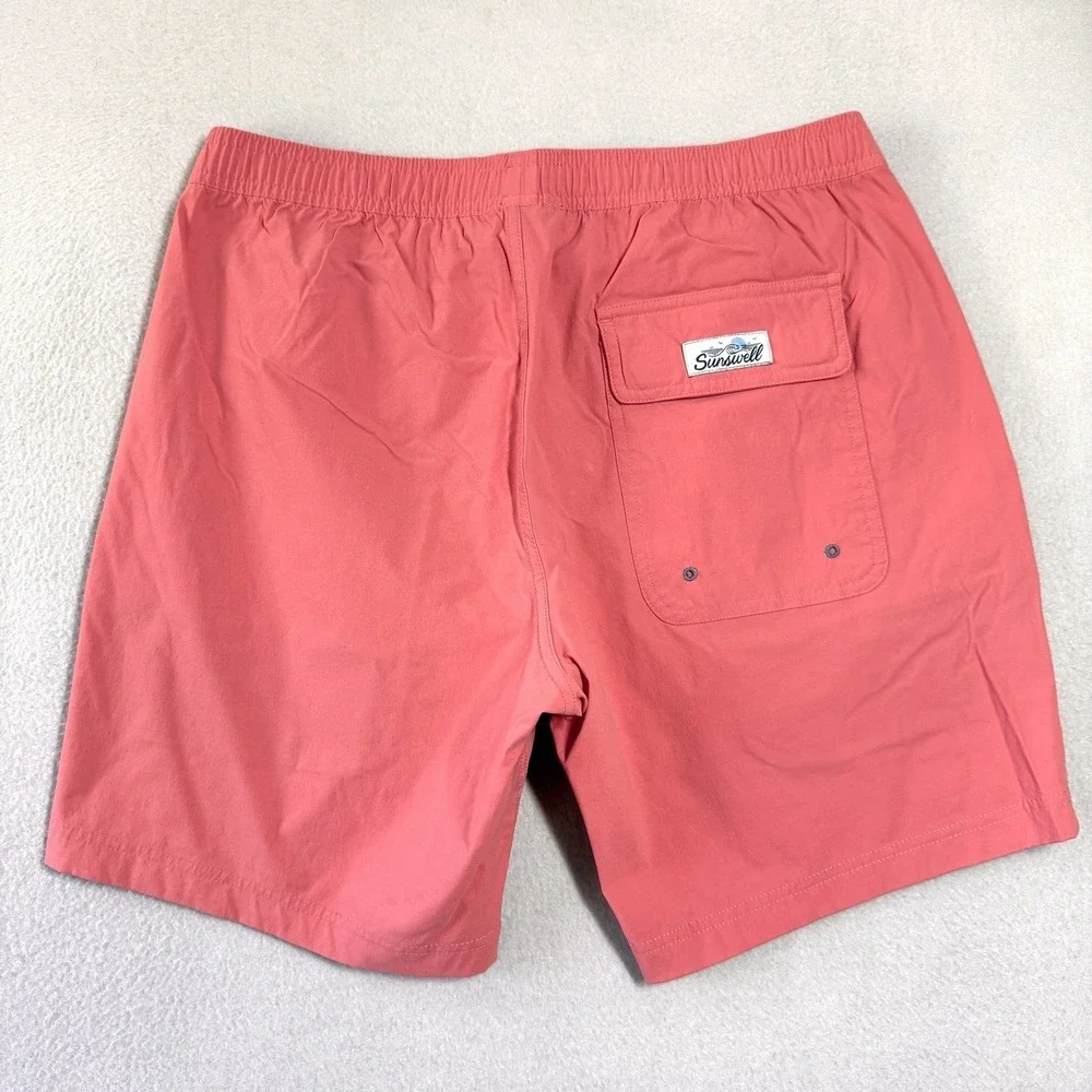 Sunswell Shorts Mens‎ Medium Hybrid Swim Trunks Unlined Pull On Drawstring Coral